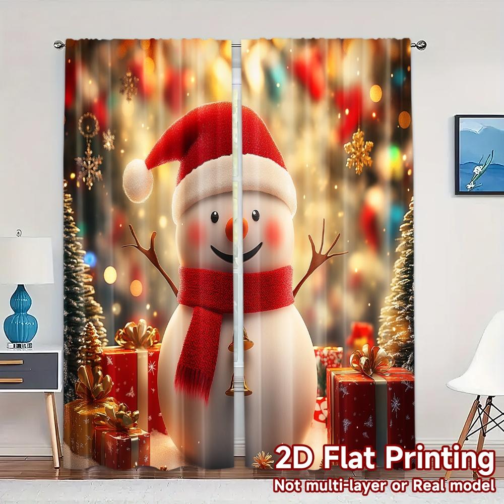 2pcs,Curtains Cute Snowman Christmas Holiday Decorations (2) Pattern Modern Curtains Polyester Curtains Decorations Perfect for