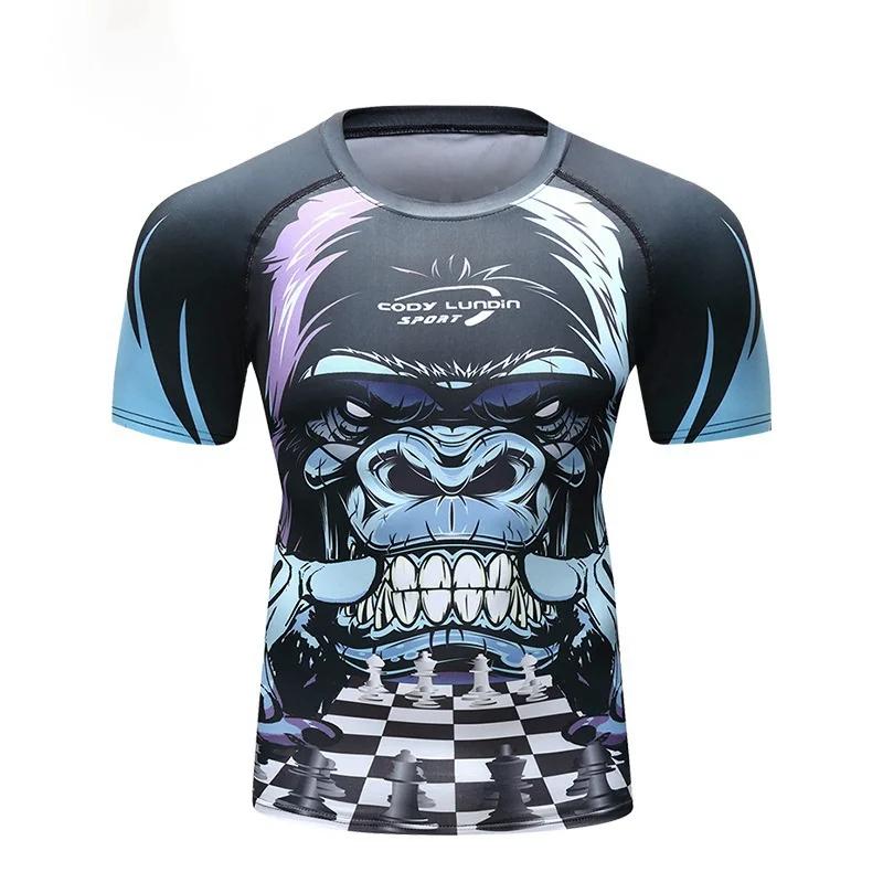 Men's 3D Digital Printed Short Sleeve T-shirt Animal Pattern Sports Tight Fit Large Size Casual Shirt for Autumn
