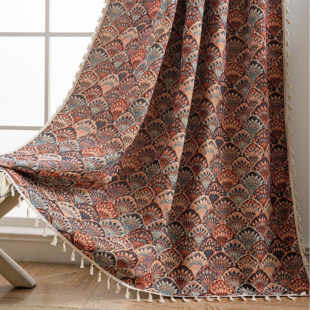 Imanqi Yun Arched Color Block Semi-Blackout Jacquard Curtains