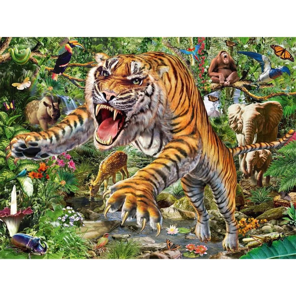 5D DIY Diamond Painting Forest Scenery and Animals Tiger Mosaic Rhinestone Embroidery Full Round Diamond Cross Stitch Home Gift