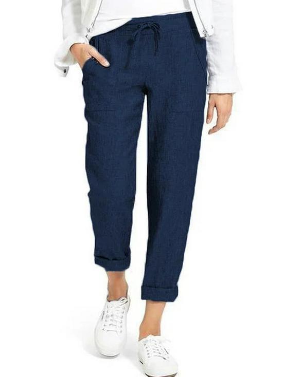 2023 Women s Cotton Linen High Waist Plus Size Drawstring Loose Casual Pants with Pockets M