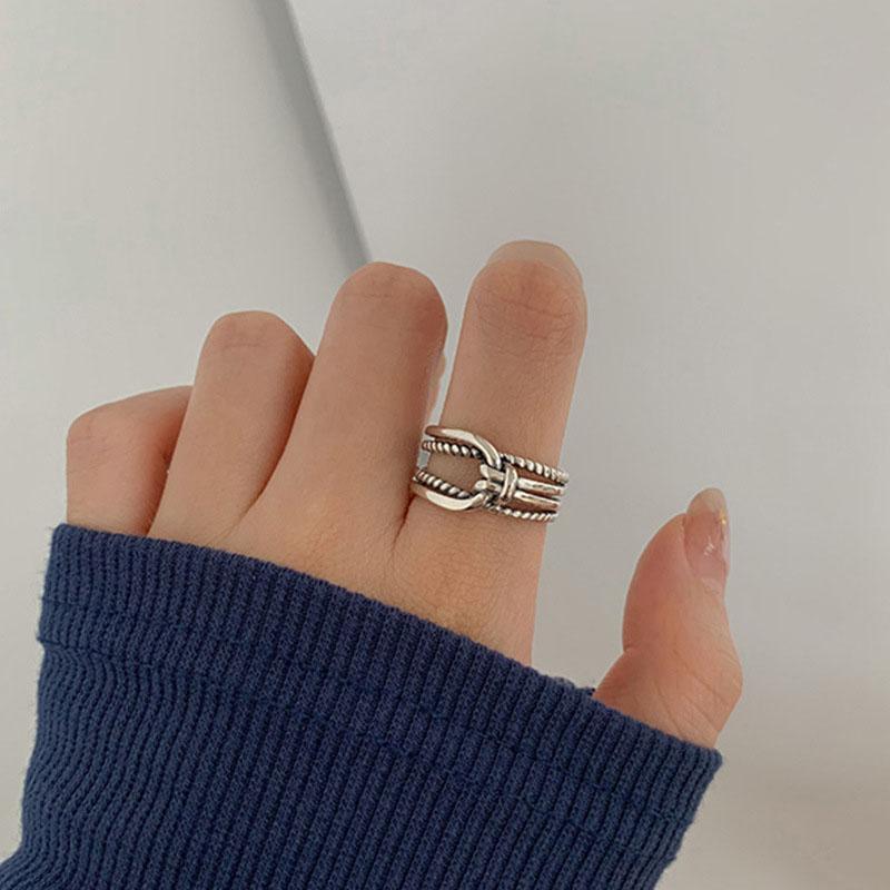 

PANJBJ 925 Sterling Silver Geometr Ring for Women Girl Gift Retro Open Trend Unique Design Geometric Asymmetric Jewelry Dropship resizable
