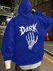 Herren Fleece Hoodie Gothic DUNKLE Buchstaben Skelett Hand Rückendruck Pullover, Übergroß Langarm Grafik Sweatshirt, Lässige Streetwear Herbst Winter Oberteile
