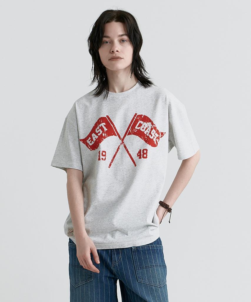MAGOODGAN Swagber 3598 East Coast Oversized Red At Melange Grey Short Sleeve Tee