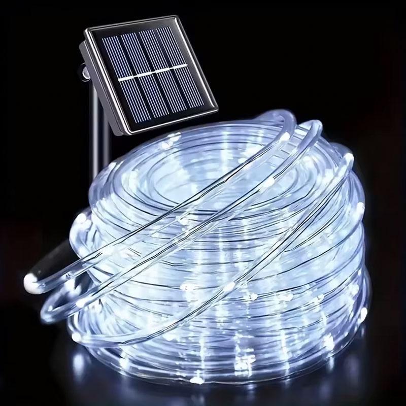 7M/12M Solar Tube Rope Lights Outdoor Waterproof LED String Fairy Strip 8 Modes for Garden Wedding Christmas Tree Fence Decoration