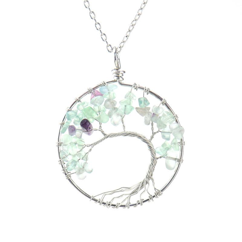 Natural Stone Irregular Tree Of Life Necklace Pendant Amethyst Wrapped Wisdom Tree Necklace Colorful Gravel N02
