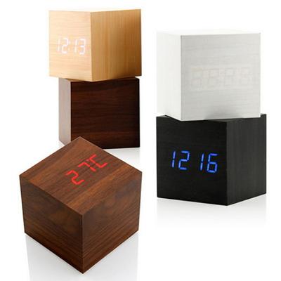 Moderner hölzerner Würfel-Digital-LED-Thermometer-Timer-Kalender-Schreibtisch-Wecker