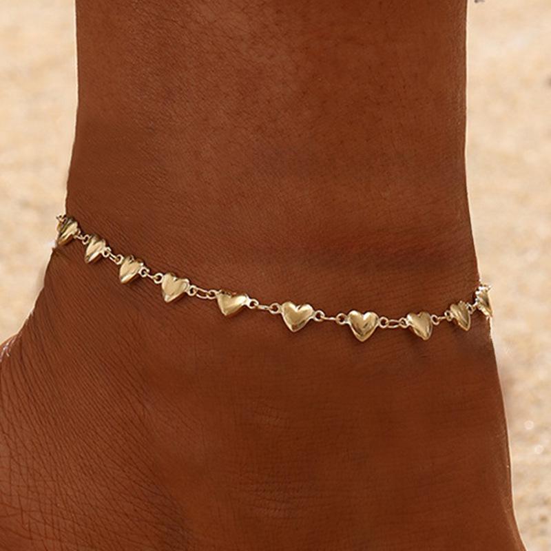 

European-American Stainless Steel Heart-Shaped Gold Anklet Jewelry for Women