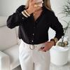 Women's Casual Loose-Fit V-Neck Button-Up Long-Sleeve Blouse With Flounce Collar
