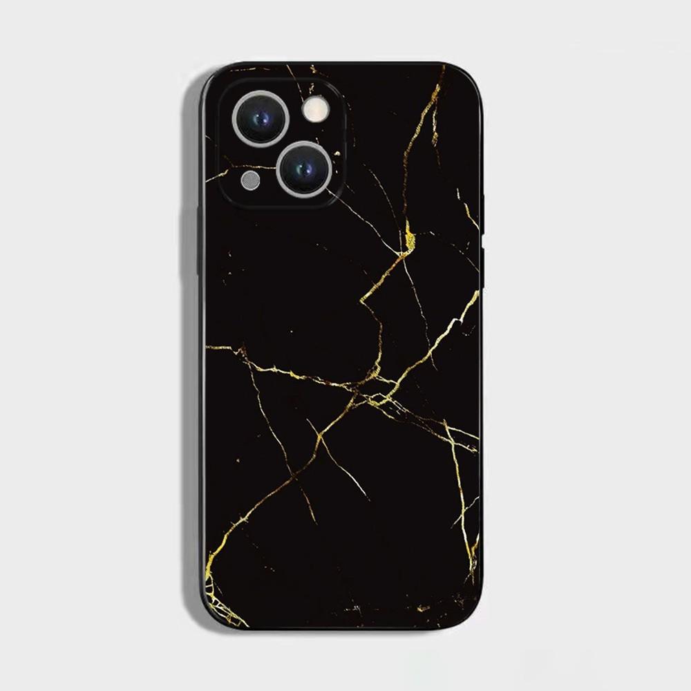 Black Gold Marble Pattern Phone Case For iPhone 16 15 Plus 14 13 Pro Max 12 Mini 11 X XS XR 7 8 8Plus Black Soft Phone Coque
