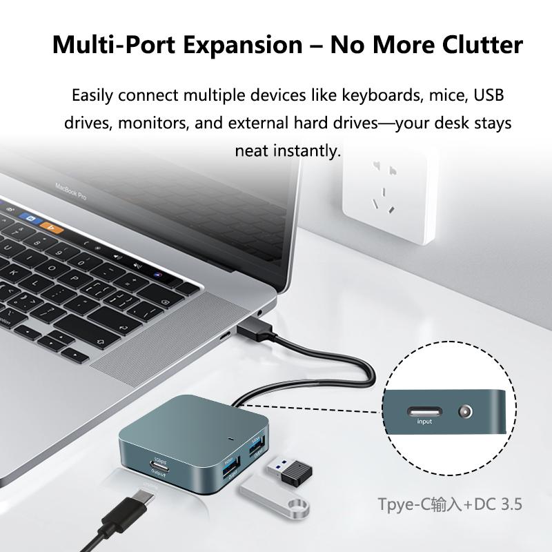 4-Port USB 3.0 Hub with Type-C Power for Laptop Expansion Aluminum 5Gbps/10Gbps in Stock