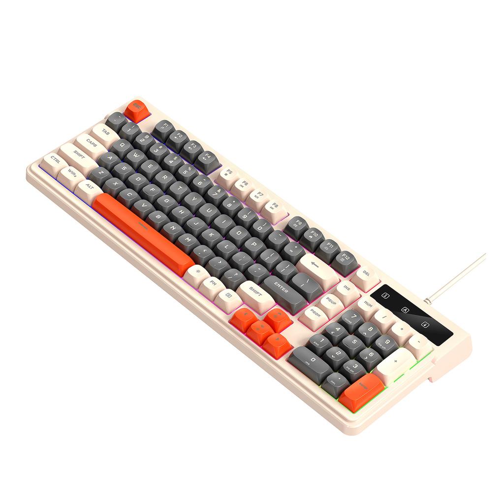98 Key Wired Mechanical Keyboard with Three Color Keycaps RGB Backlit Portable for Gaming Office