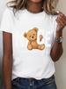 Unisex Cotton T-shirt with Plush Bear Print Round Neck Short Casual Unisex with Fun Letter Designs for Daily Wear