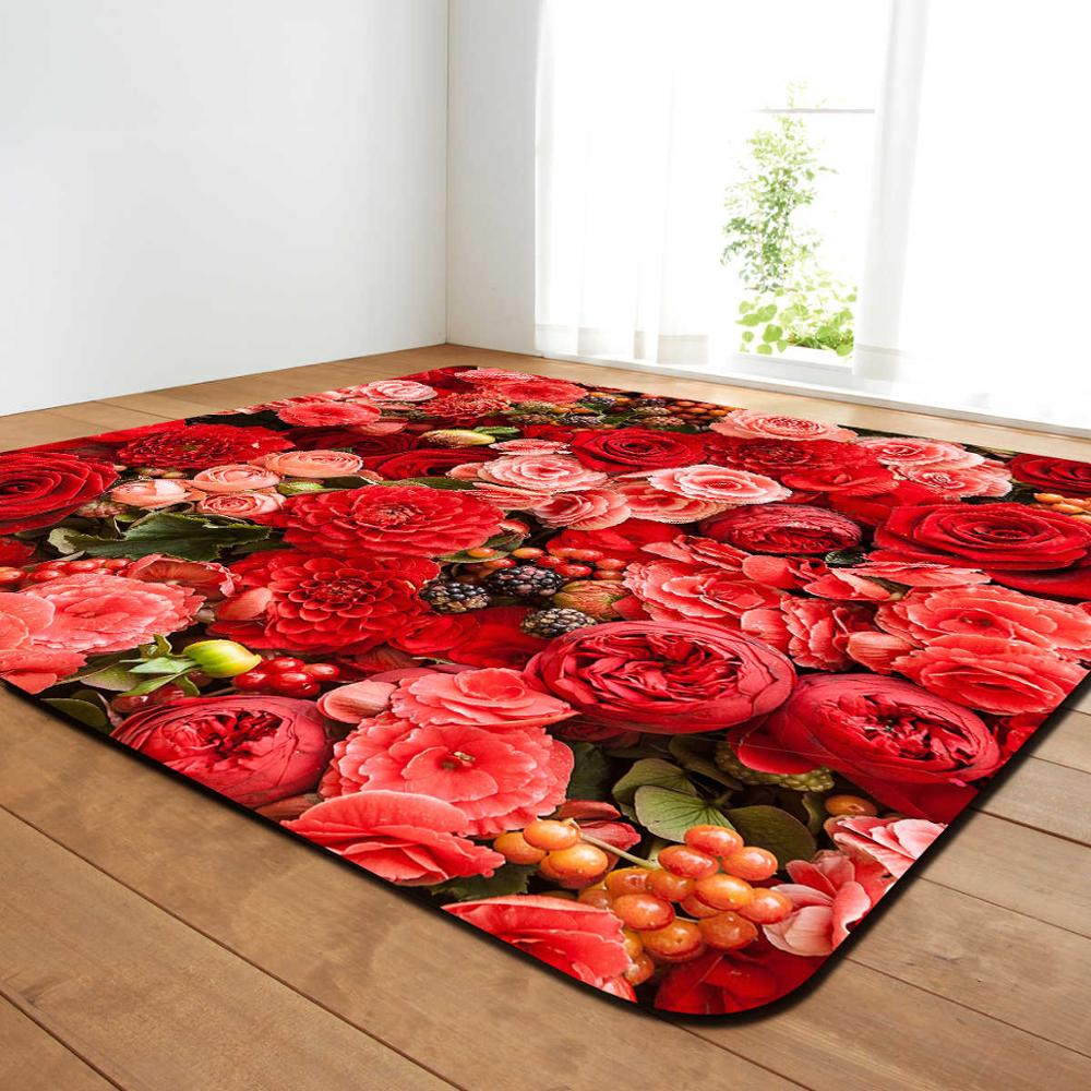 Rose Print Carpet Rose Petals Living Room Area Rug Sunflower Floral Girls Bedroom Carpet Valentine's Day Room Rug Mat Home Decor