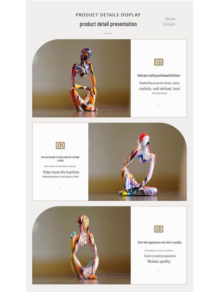 Colorful Mini Thinker Sculpture - Small Ornament for Living Room, Entrance, or Wine Cabinet