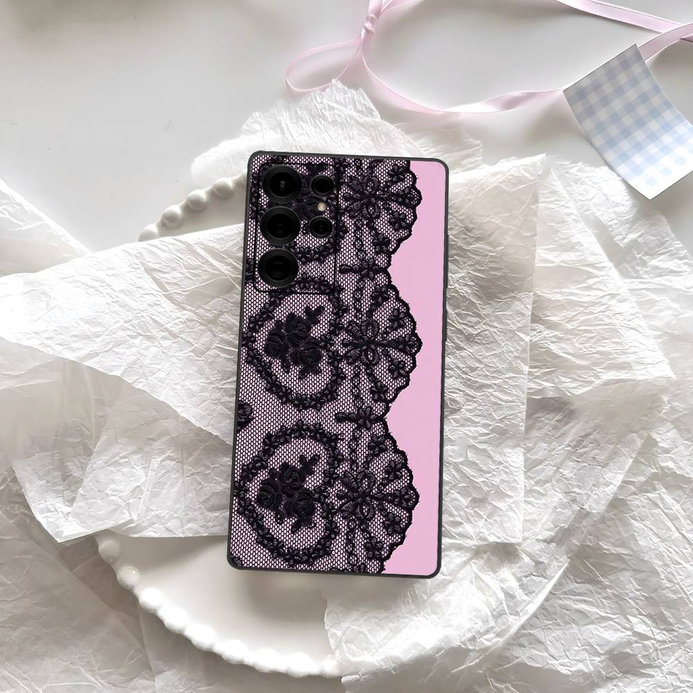 Black Lace Pattern Personalized Mobile Phone Case For Samsung S 24 Fe 25 Ultra Plus 20 Lite 21 30 22 23 24 22 Ultra 5G Fundas