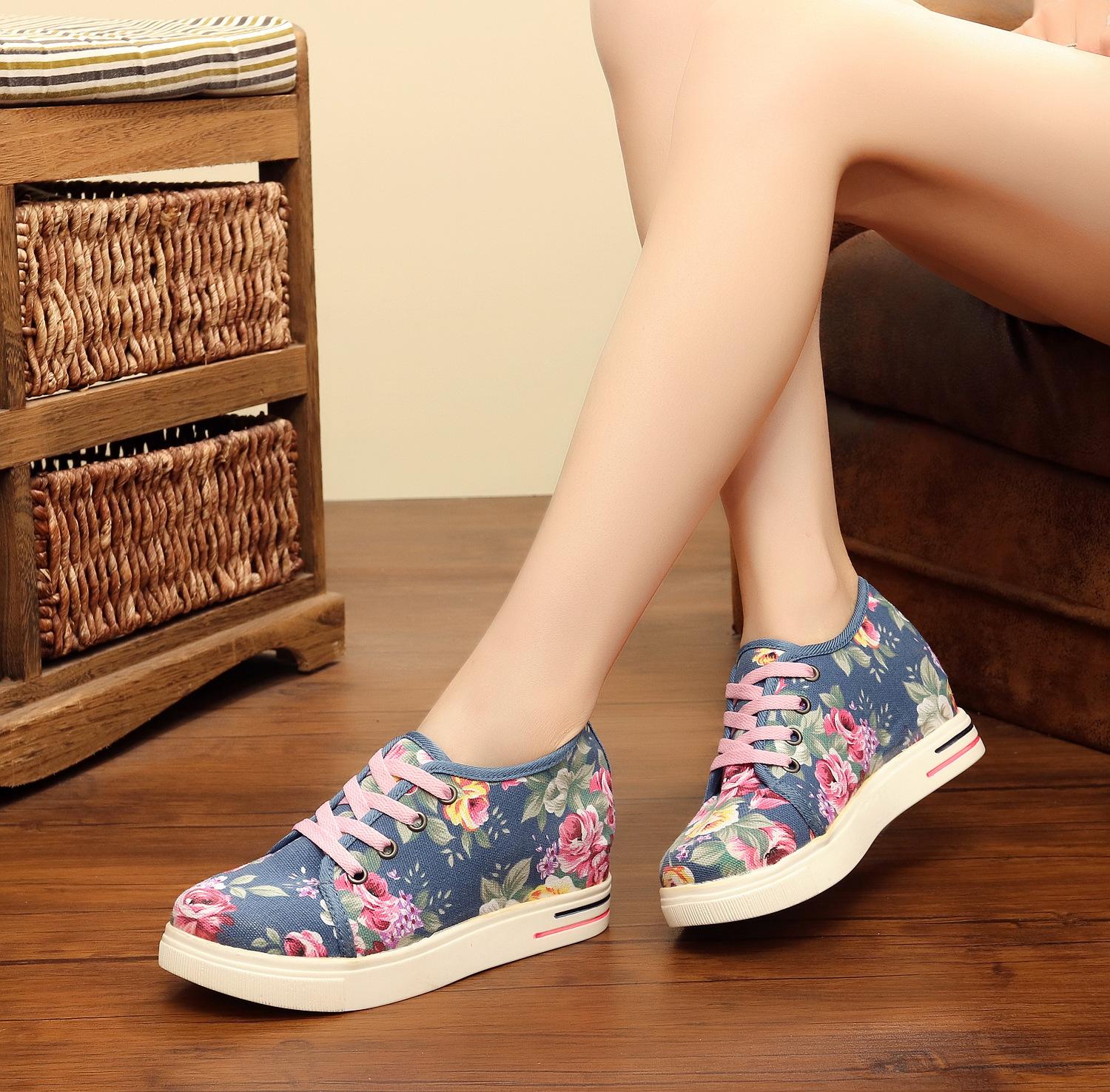 

Модная женская обувь, женские кроссовки на плоской подошве для женщин, повседневные кроссовки из холста с цветами, дизайнерская сексуальная обувь большого размера 40 синий