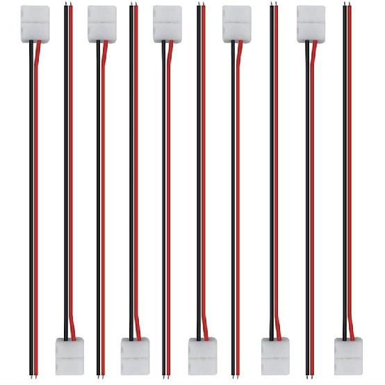 LightingWill 10pcs Pack Strip to Strip with Wire Solderless Snap Down 2Conductor LED Strip Connector for 10mm Wide 5050 5630 Single Color Flex LED