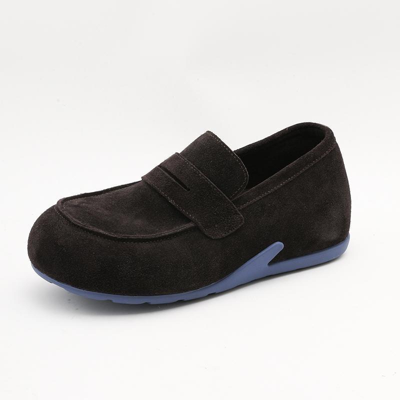 New women's Doudou shoes with one pedal, anti-velvet leather shoes to increase the height, retro casual shoes for women