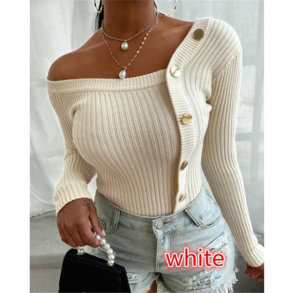 

Осень и зима женская мода с длинным рукавом вязаный топ повседневный трикотаж плюс размер низ свитер блузка M белый