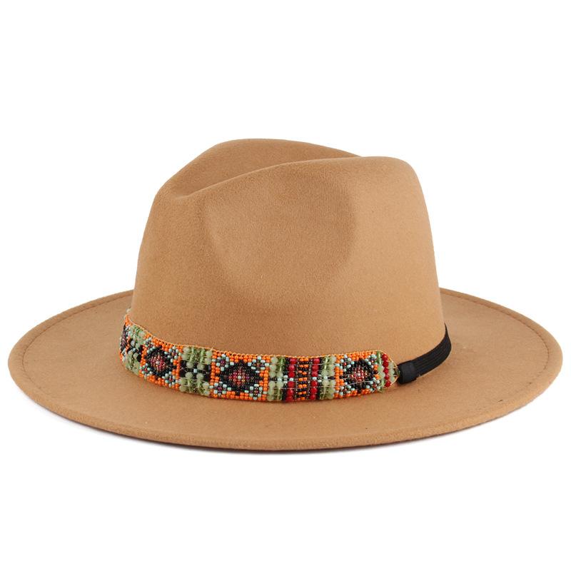 New fashionable women's autumn and winter woolen hat handmade rice beads decorated imitation felt top hat British jazz hat