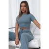 Fashion Casual Suit Women's Solid Colour High Stretch Shaping Short Sleeve Pit Stripe Wide Leg Pants Suit