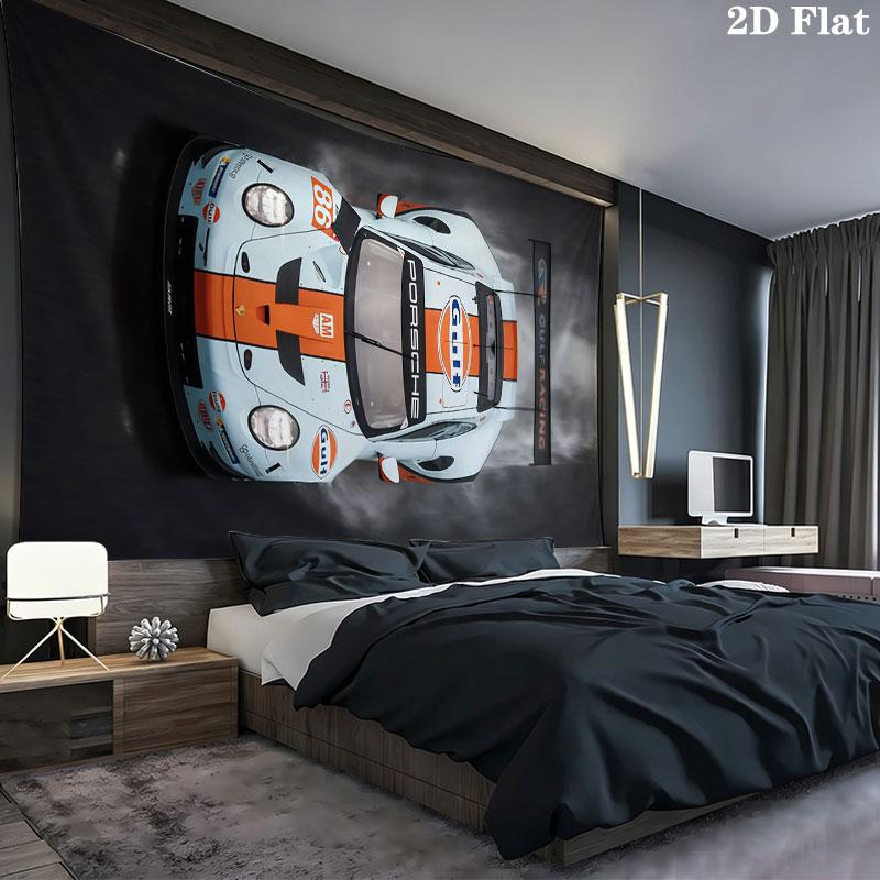 Gulf Racing Art Wall tapestry, aesthetic printed fabric blanket, suitable for bedroom, living room, and home decor.