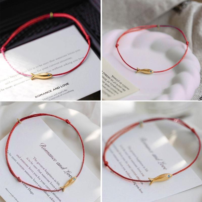 Pulseira de peixe de fio vermelho para mulheres peixe fofo fio azul pulseira ajustável joias artesanais joias étnicas minimalistas