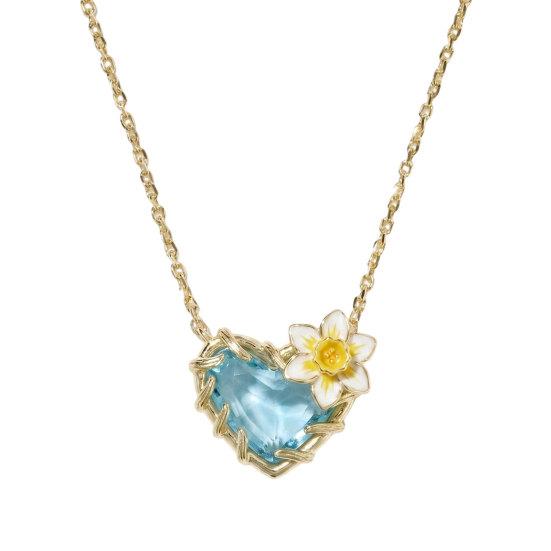 Birthstone Heart Necklace Birth Stone and Flower Pendant Necklace Jan to Dec