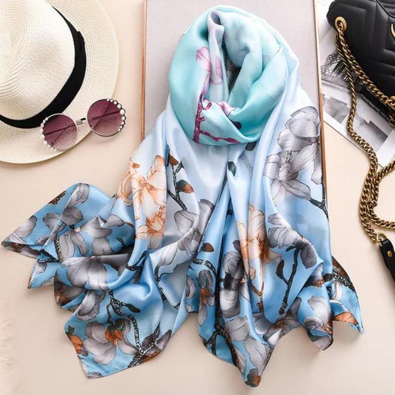 Marque de Luxe Pashmina Bandana Étoles de Plage Hijab Étés Femmes Écharpes Douces Longues Imprimées Écharpes en Soie Châle et Écharpe pour Dame