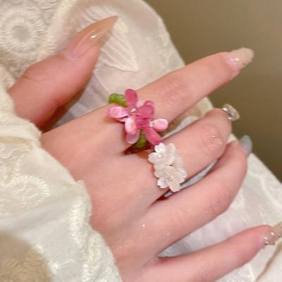 Reiskorn Glasperle Harzblume Perlenring einfacher süßer kleiner frischer Ring Mode vielseitiger Schmuck Großhandel