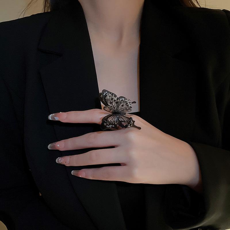 French Temperament Butterfly Pearl Bow Open Ring Simple Trend Index Finger Ring Jewelry Women