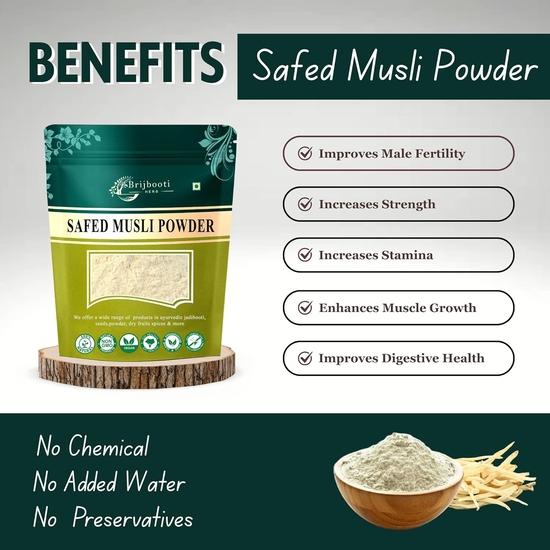 Birju Mahavir Safed Musli/Chlorphytum Borivillianum Powder (100 g), Natural (BMKB-220)