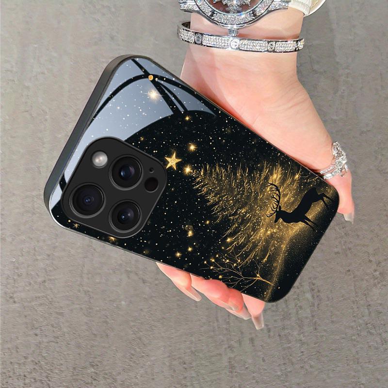 New Year Tree Cute Deer Pattern Tempered Glass Phone Case For iPhone 17 16 15 14 13 12 11 Pro Max 17 Air 7 8 Plus XR XS X Cover
