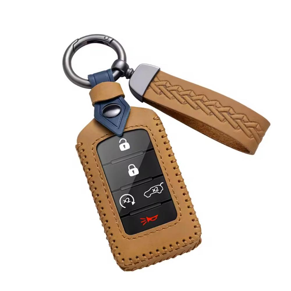 

Car Remote Key Case Cover For Jeep Grand Cherokee Wagoneer Obsidian Ii 5 Buttons Leather Accessories