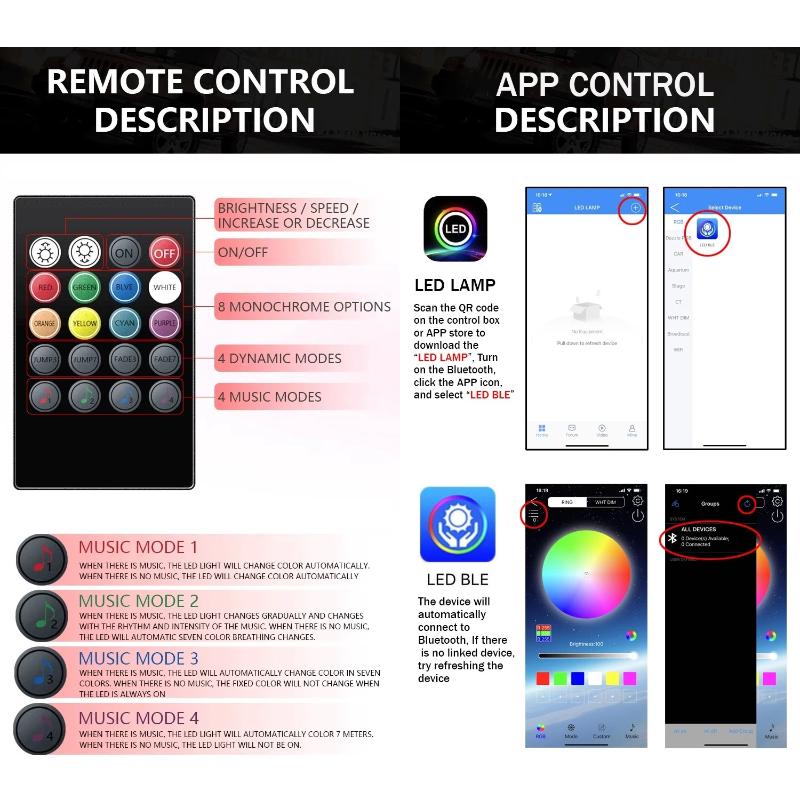 LED Car Foot Light Ambient Lamp With USB Wireless Remote Music Control Multiple Modes Automotive Interior Decorative Lights