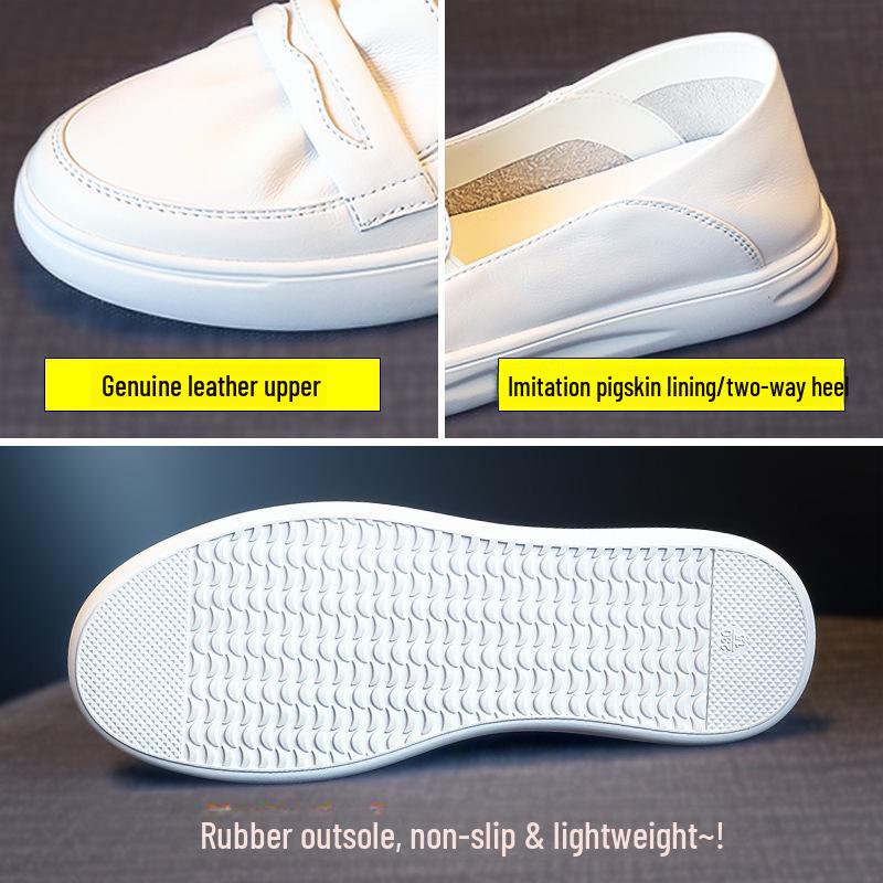 2024 Women's All-Leather White Slip-On Flats - Spring & Autumn Casual Maternity Shoes