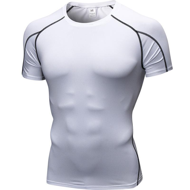 Men Gym Workout Short Sleeve Compression Shirt Tight Fit Quick Dry Athletic Top Black Red