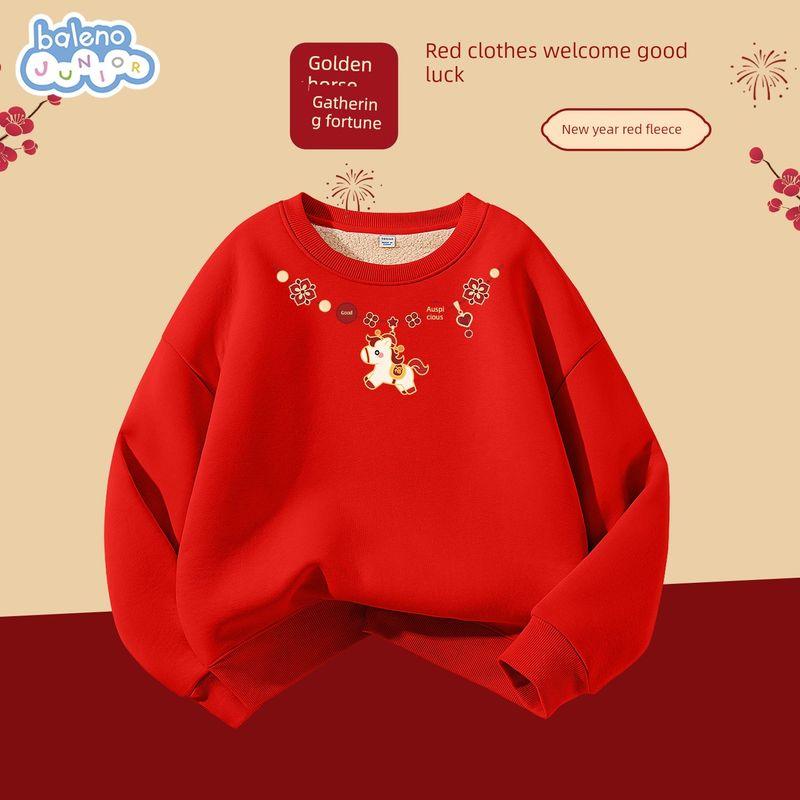 Baleno Kids Boys  Fleece-Lined Winter Set, Red Thickened Warm New Year Clothes for Boys, Children s New Year Outfit Red#Tb Ring Horse Middle Upper 110