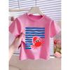 European sizes Summer Beach Vacation "Crab" Letter/Cartoon Print, Girls' Clothing Short Sleeve T-Shirt, Suitable for Summer Season Cool And Breathable