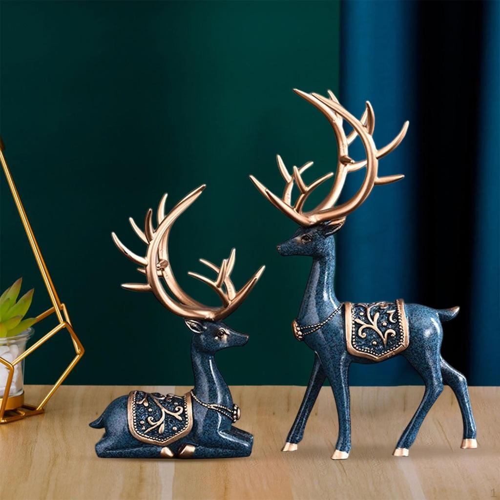 European Style Reindeer Statue, Deer Figurine Ornament Resin Collection Craft Animal Sculpture for