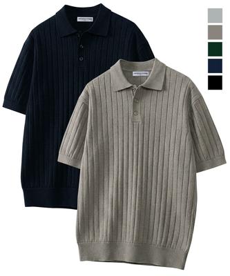 UNTAPPED STUDIO Washable Cool Cotton Ribbed Short Sleeve Collared Knit 5 Colors (Type B)