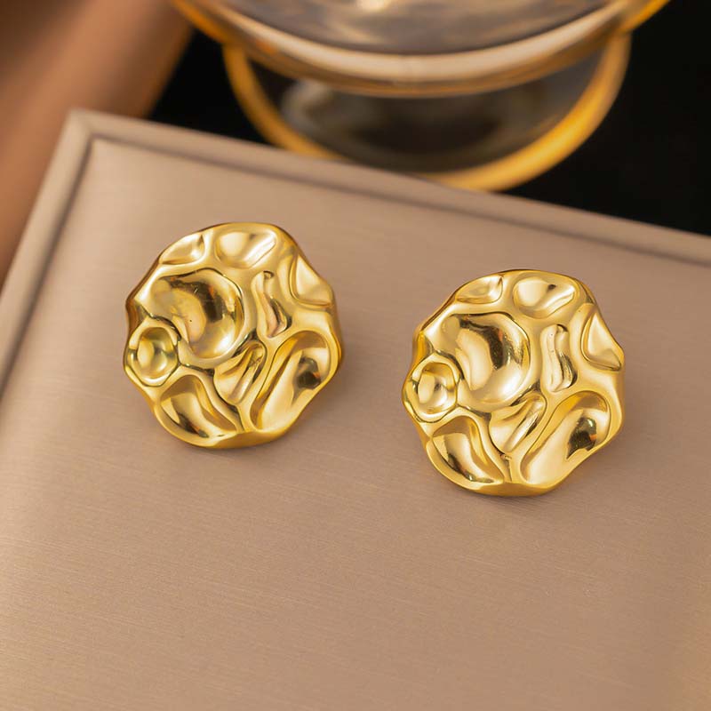 

Stainless Steel Metal Irregular Pleated Stud Earrings For Women Vintage Gold Color Heart Geometric Temperament Earrings 2024 New