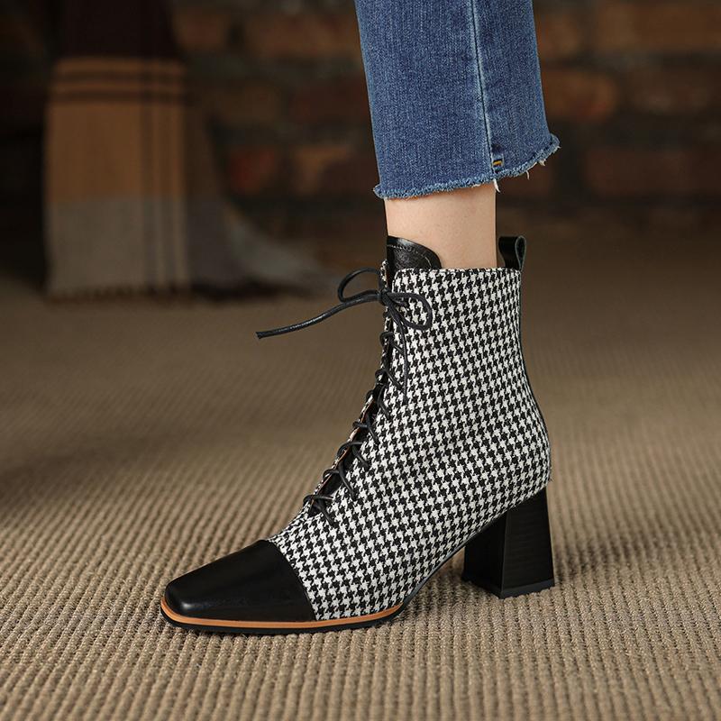 Fashion 2025 Microfiber Women Boots HOT SALES Autumn Shoes for Women Winter Handmade Boots Square Toe Chunky Heel Shoes Zapatos Mujer