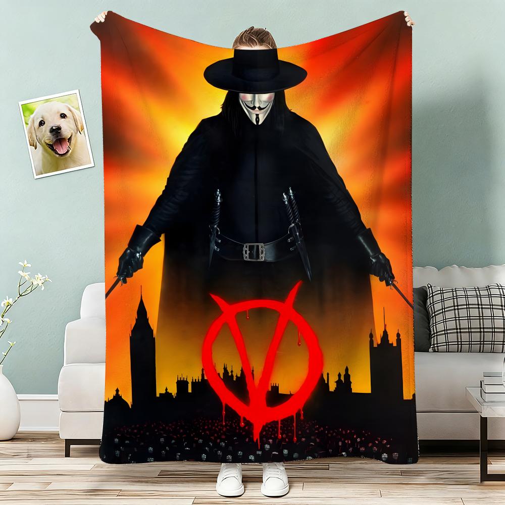 Classic Hackers Movie V For Vendetta Throw Lightweight 240g Flannel Blanket Soft Skin-friendly for Summer Cooling