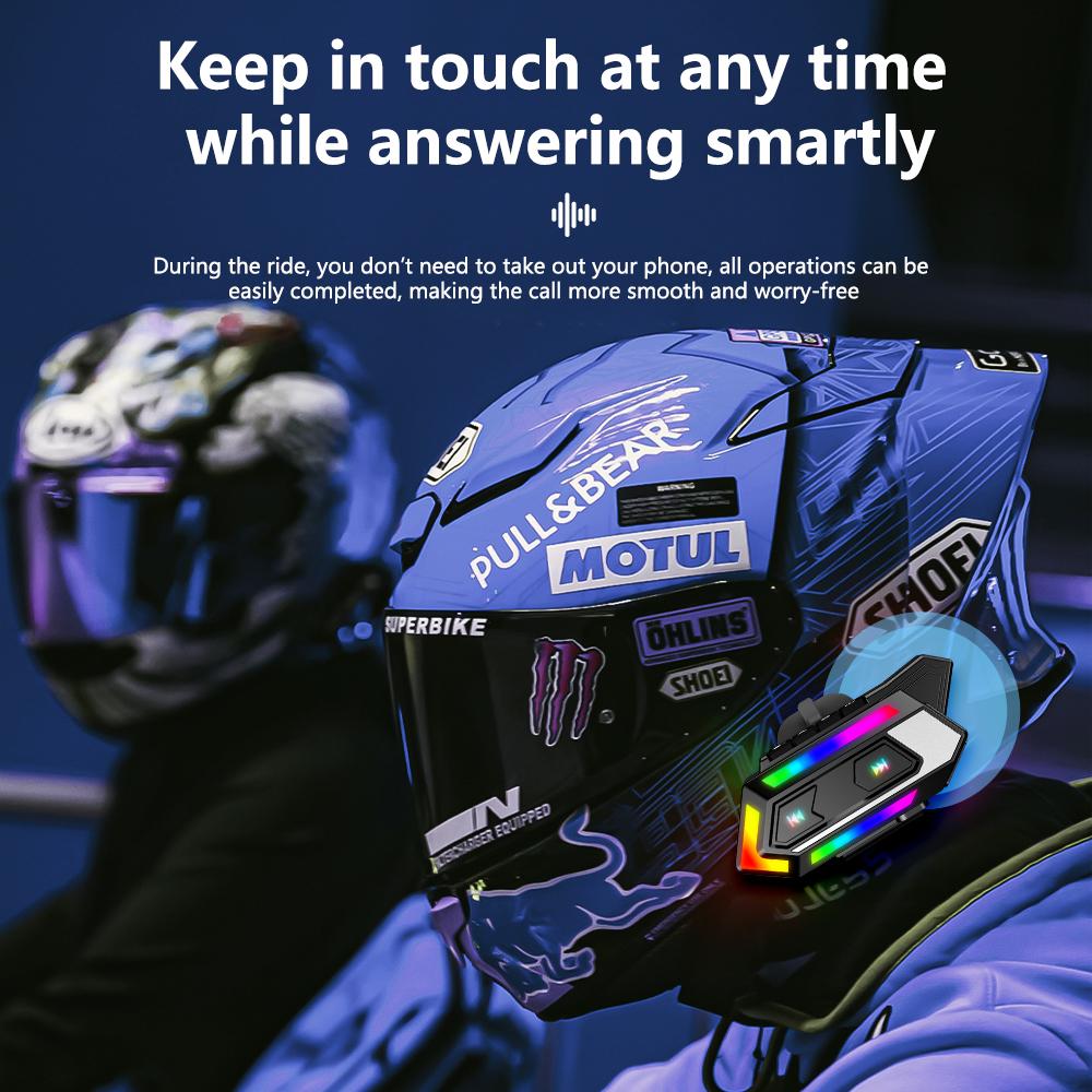 C10 Motorcycle Helmet Bluetooth Headset BT5.4 Handsfree Call Wireless Noise Reduction Waterproof Headphone with RGB Light