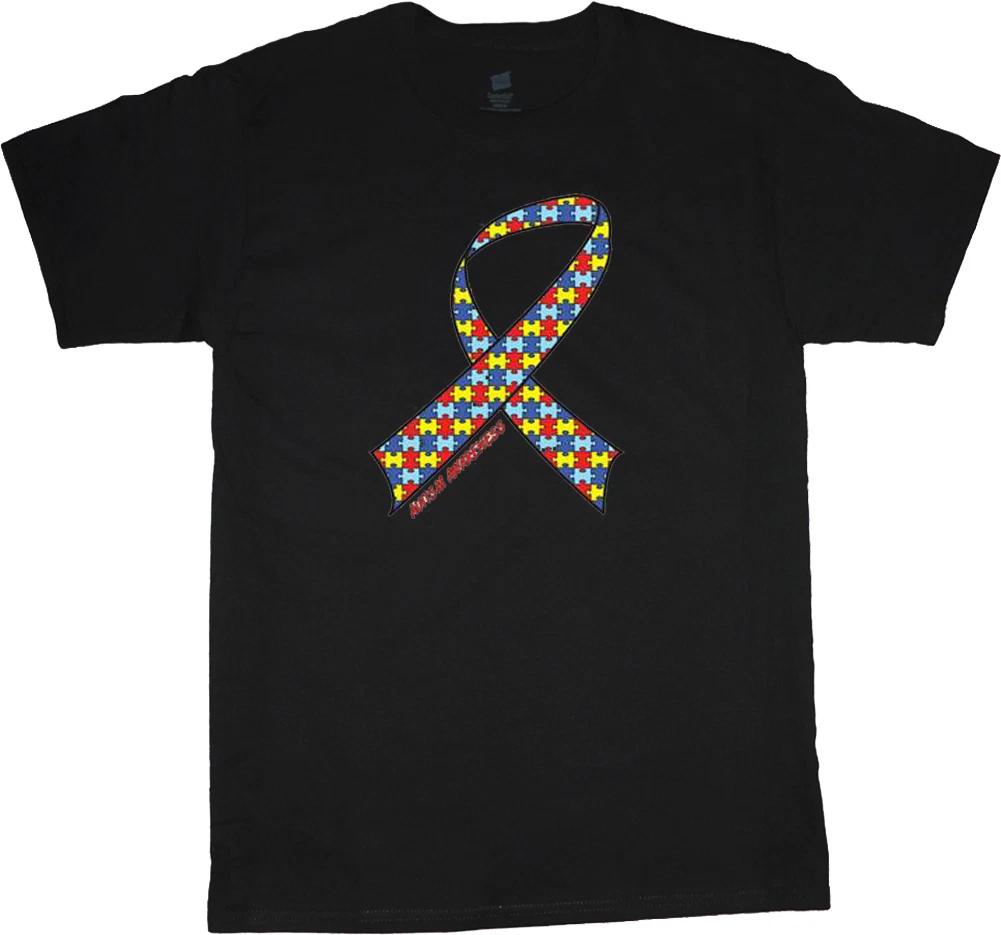 Autism awareness month t-shirt men s autism autistic puzzle pieces ribbon tee XS