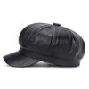 Beret Cap Faux Leather Adjustable Octagon Faux Leather Hats for Party