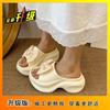 Height-increasing Platform Casual Beach Shoes 2025 Summer and Autumn New French Fashion Bow One-word Slippers Women's Outer Wear