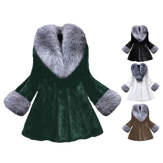 Damski płaszcz z otwartym przodem, z kołnierzem i mankietami ze sztucznego futra, casualowa kurtka z długim rękawem, futrzana, na jesień i zimę, puszysta, ciepła odzież wierzchnia